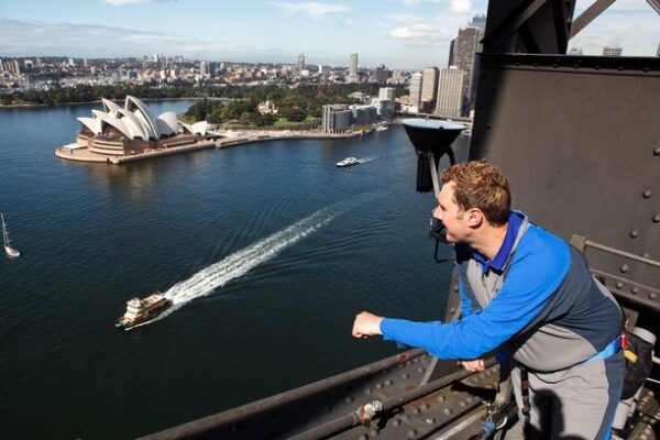 Bridgeclimb Sydney Climbing the harbour bridge with Bridgeclimb Sydney. Looking out over Sydney harbour to the Opera House